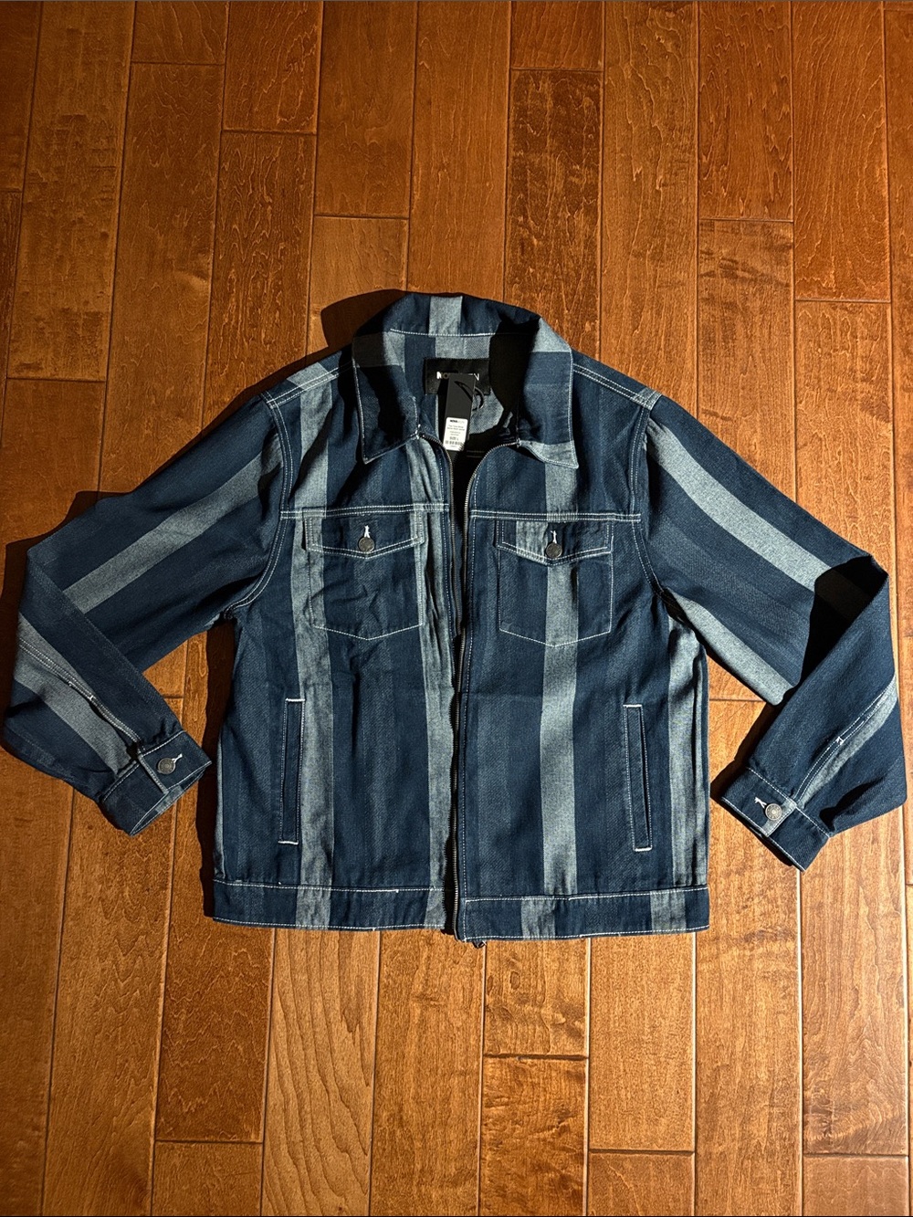 Fashion Nova Men's Striped Denim Jacket - Blue